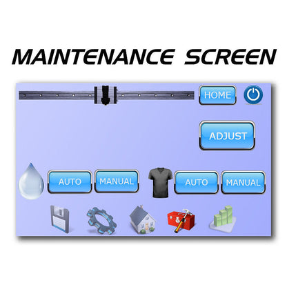 A digital schematic or screenshot of a maintenance screen interface with various buttons, icons, and controls on a light purple background.