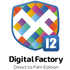 Digital Factory Direct to Film Edition logo featuring a colorful shield with a white X and a blue badge with &